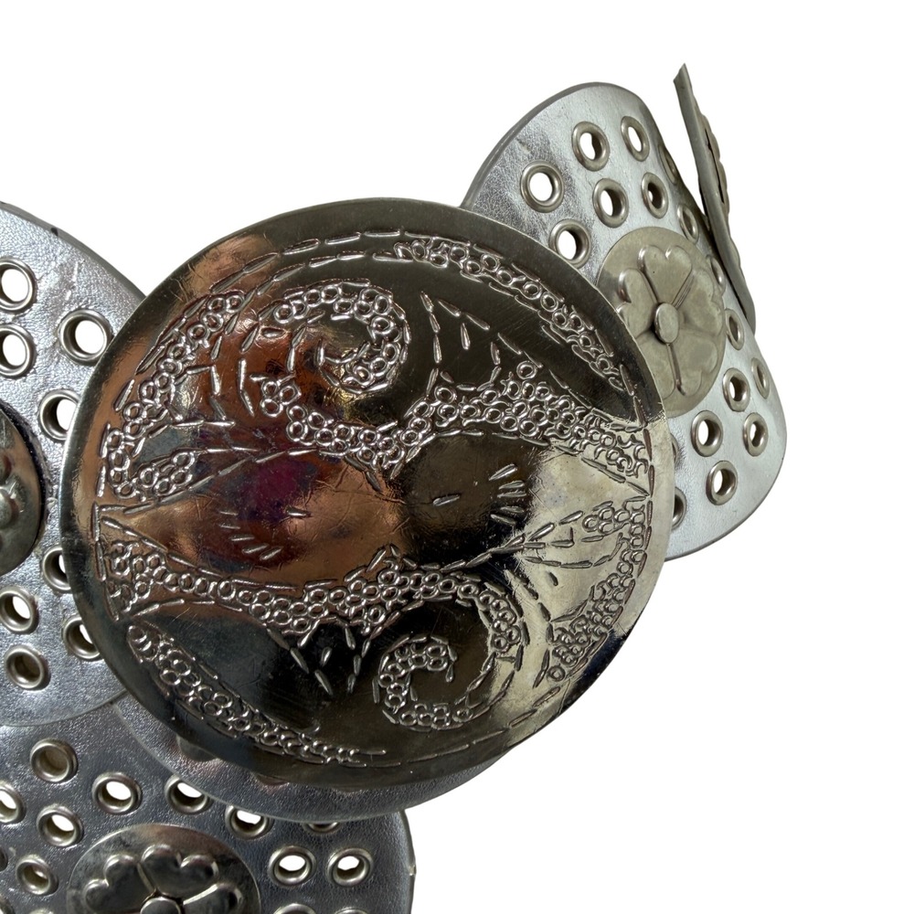 Womens Silver Tone Concho Disc Belt Boho Western Eyelet Statement Buckle Wide ML
